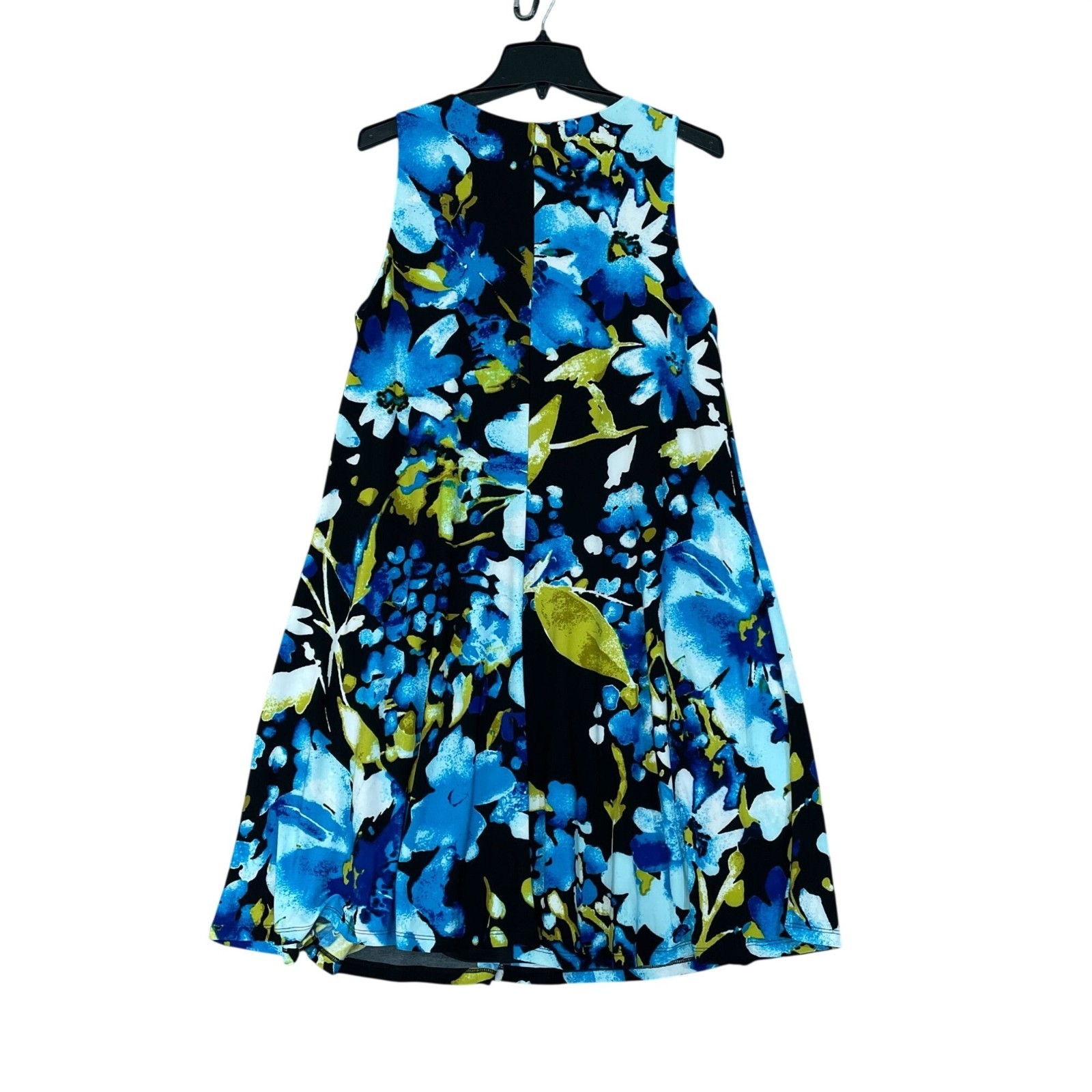 NWT Anne Klein Women’s L Blue Stretch Floral Sleeveless Knee Dress Multi B1414