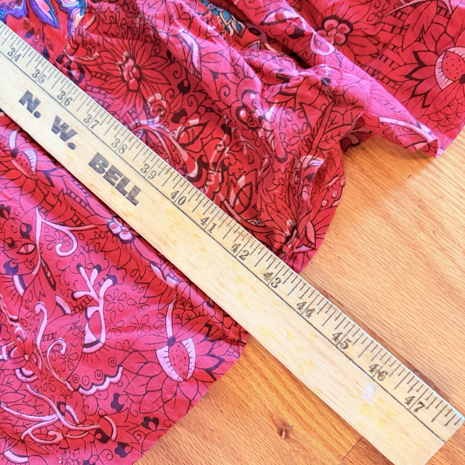 90s Red Floral Paisley Button Front Maxi Dress PL Peasant Boho Western Whimsy