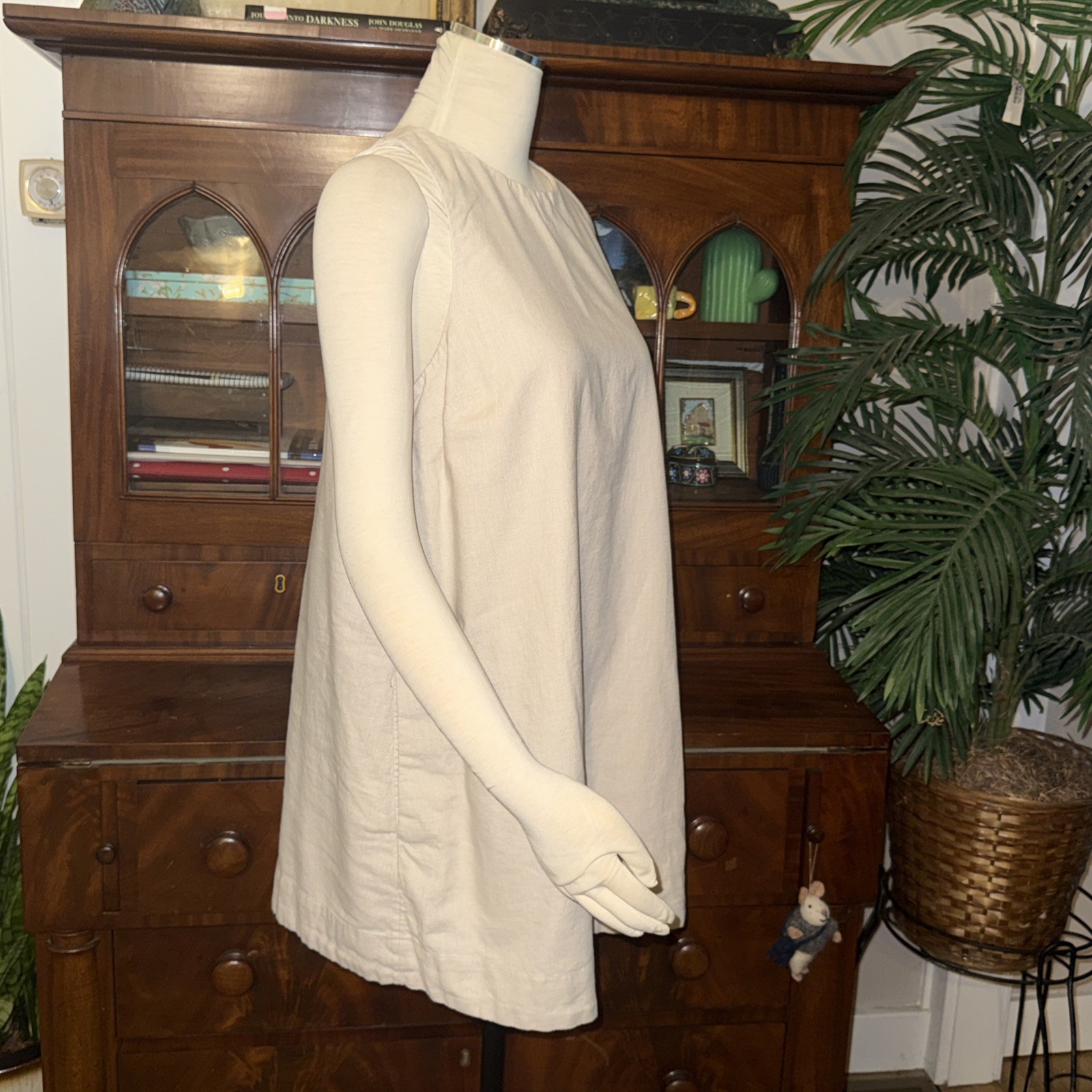 Abercrombie High Neck Linen Shift Dress Beige Summer Capsule Minimalist PL