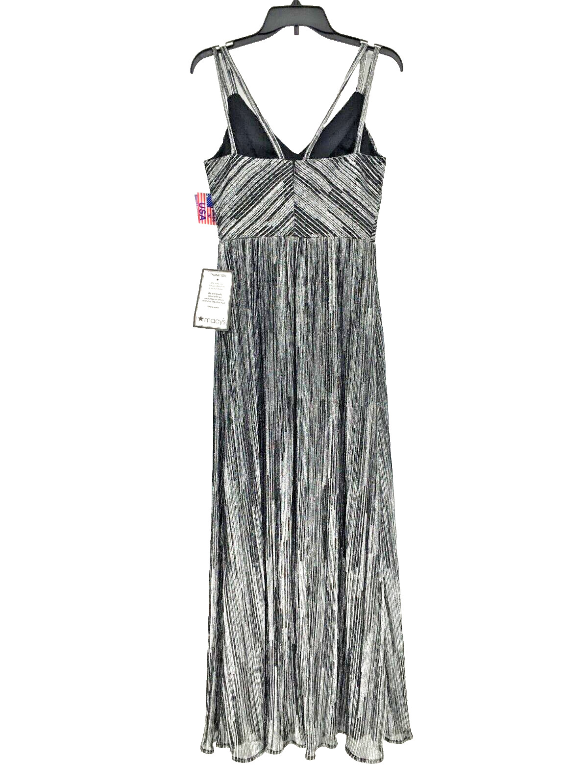 NWT Nightway Silver/Black Sleeveless Double Strap Shimmer Gown Maxi Dress Size 6