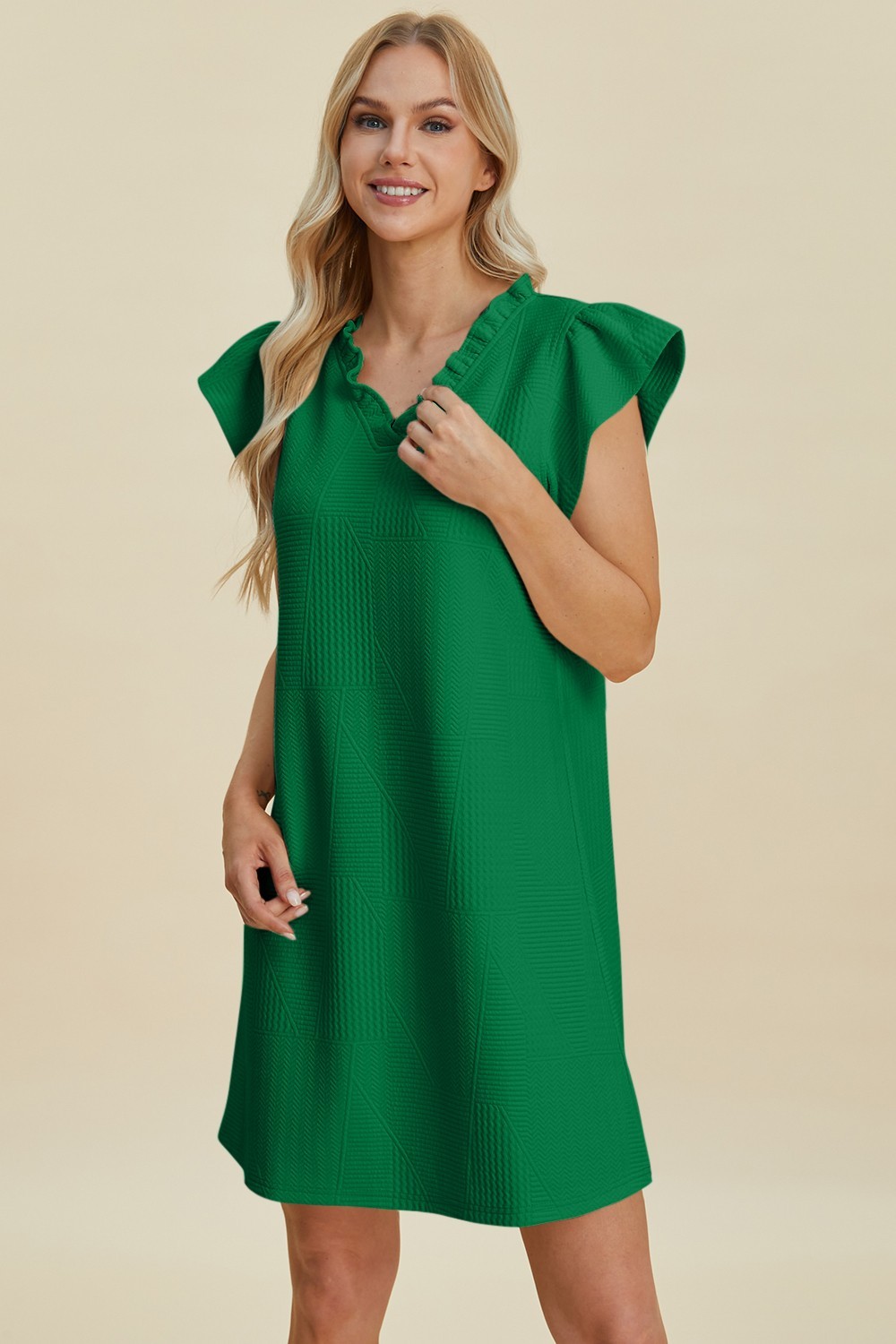 Double Take Full Size Ruffled V-Neck Cap Sleeve Dress – Free Shipping
