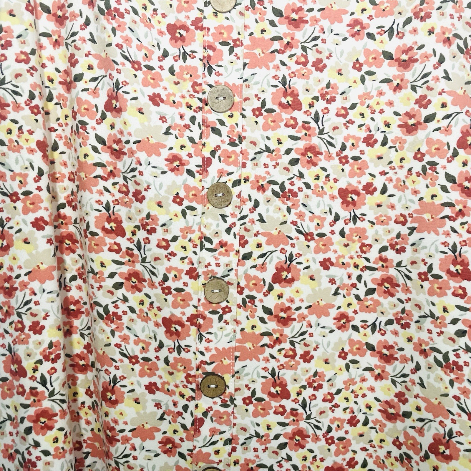 Spring Floral Button Front Dress Womens Long Sleeve Cottage Core Boho Prairie L