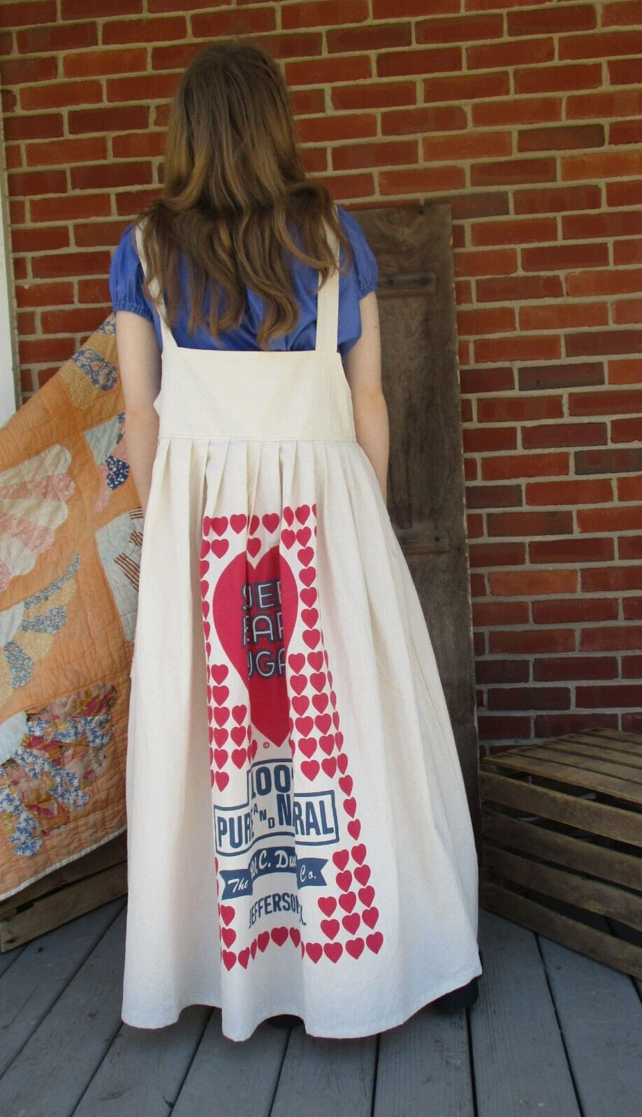 Feed Sack jumper, flour sack dress, small 8-10, pinafore, country, cotton jumper