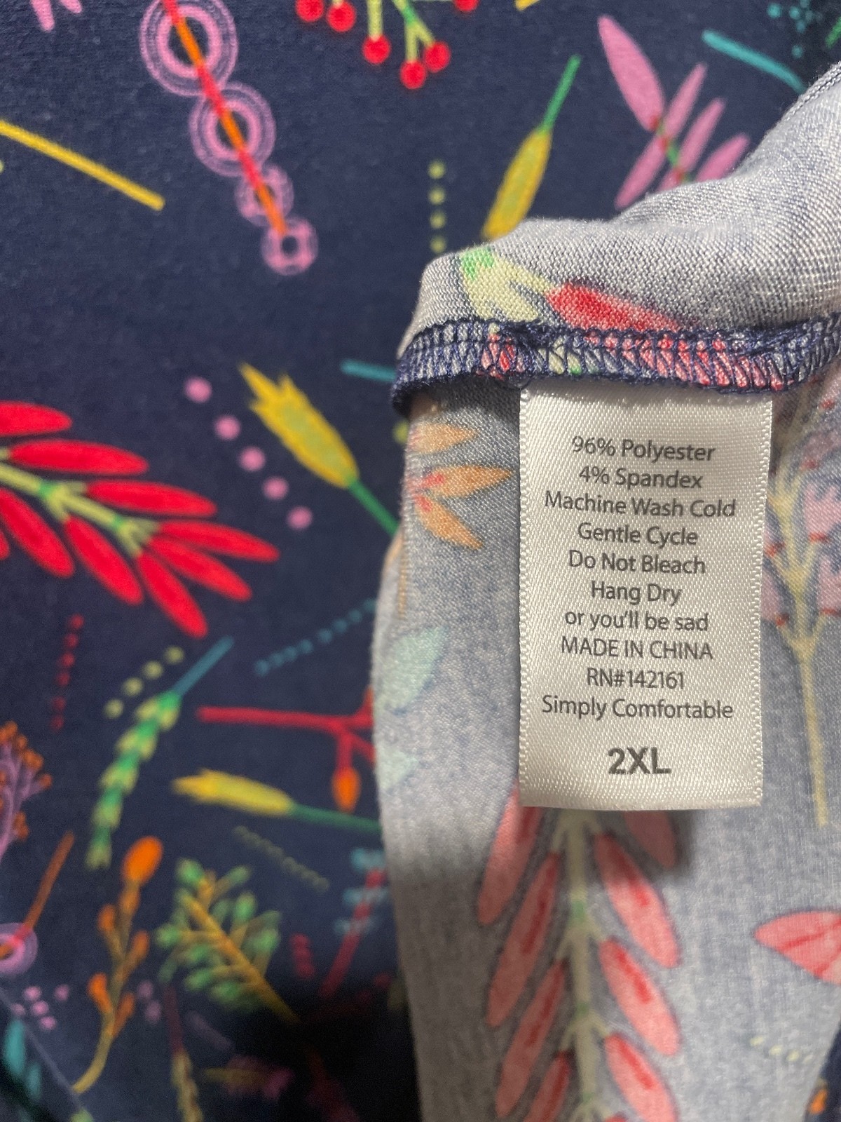 LuLaRoe 2XL (18-20) Navy Floral Leaf Print Julia Dress Stretch Midi Plus Size