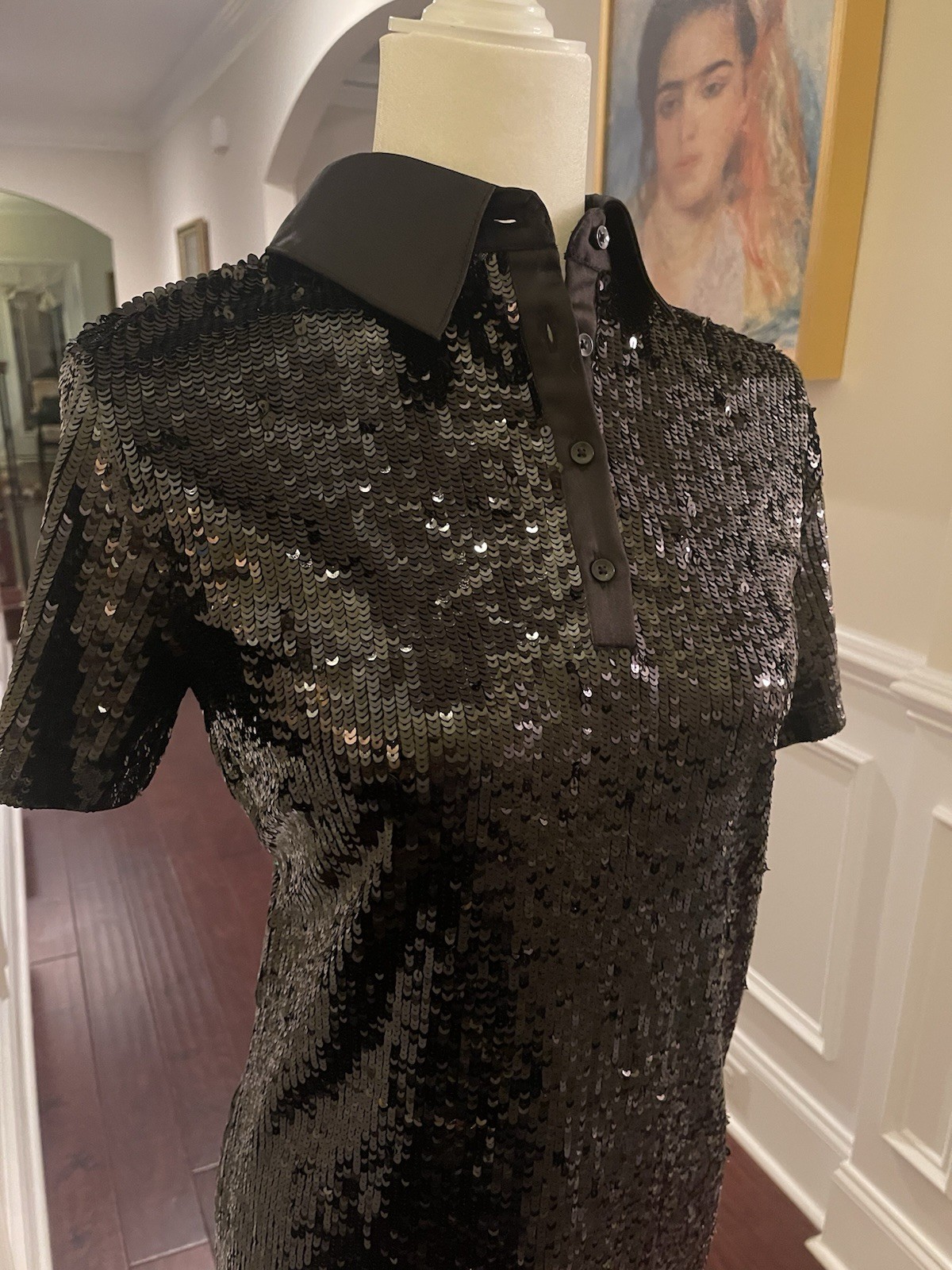 Alice + Olivia Treva Black Sequined Polo Mini Dress Sz S NWT $595