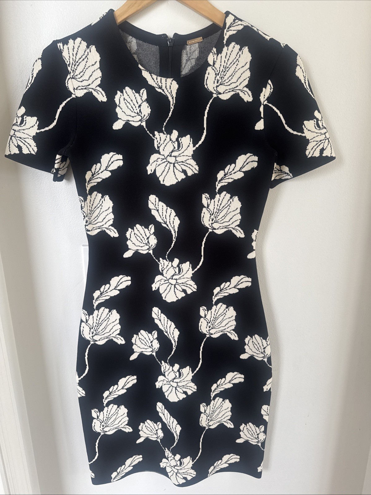 $1390 New, Adam Lippes Women’s Black Floral Jacquard-Knit Dress Size Medium