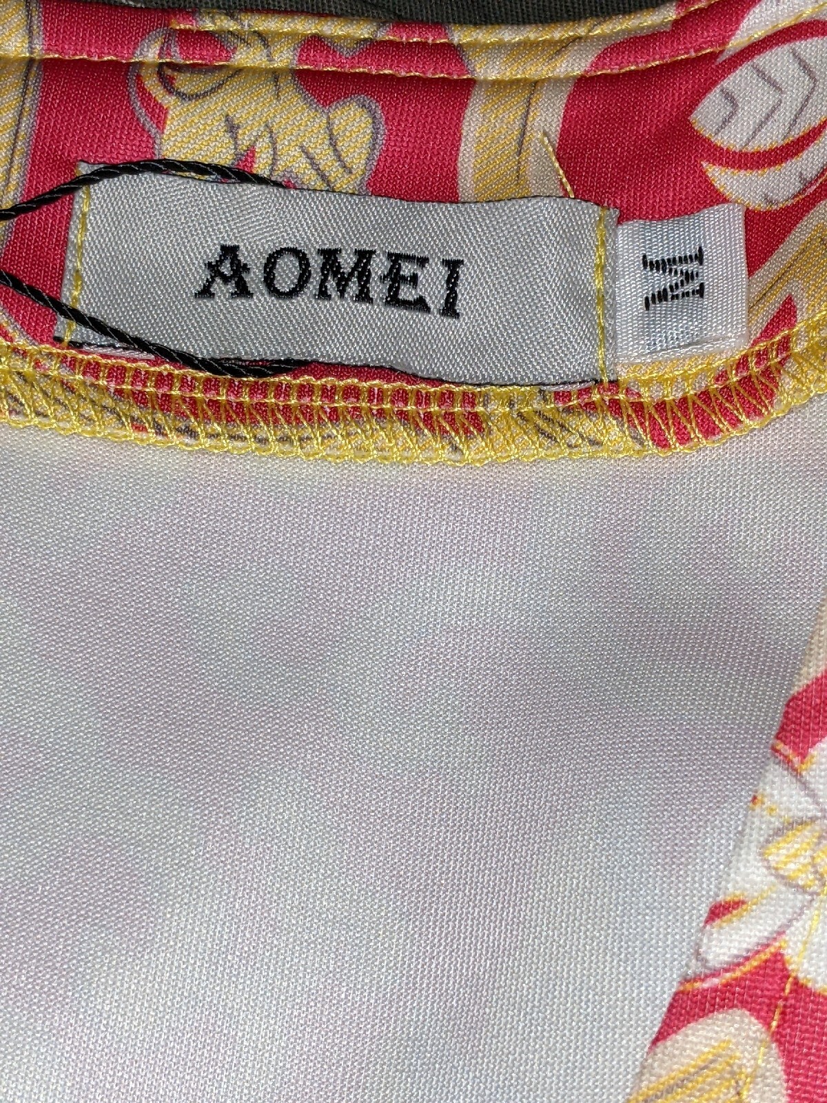 Aomei Womens SIze M/ 34 Pink Stretch Yellow Sheer Sleeves Long Dress Halloween