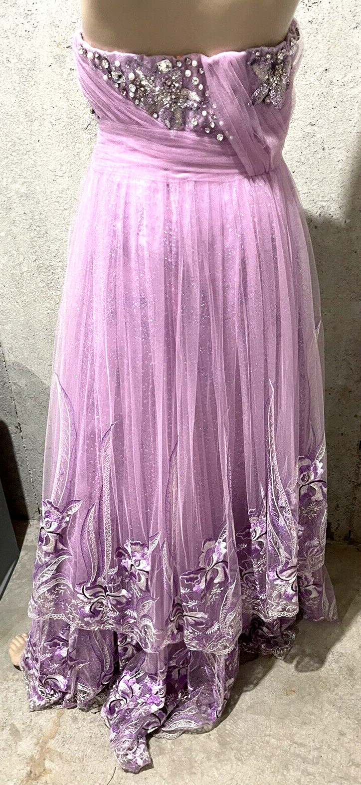 Tony Ward Haute Couture Crystal Embellished Embroidered Tier Long Gown Dress 0 2