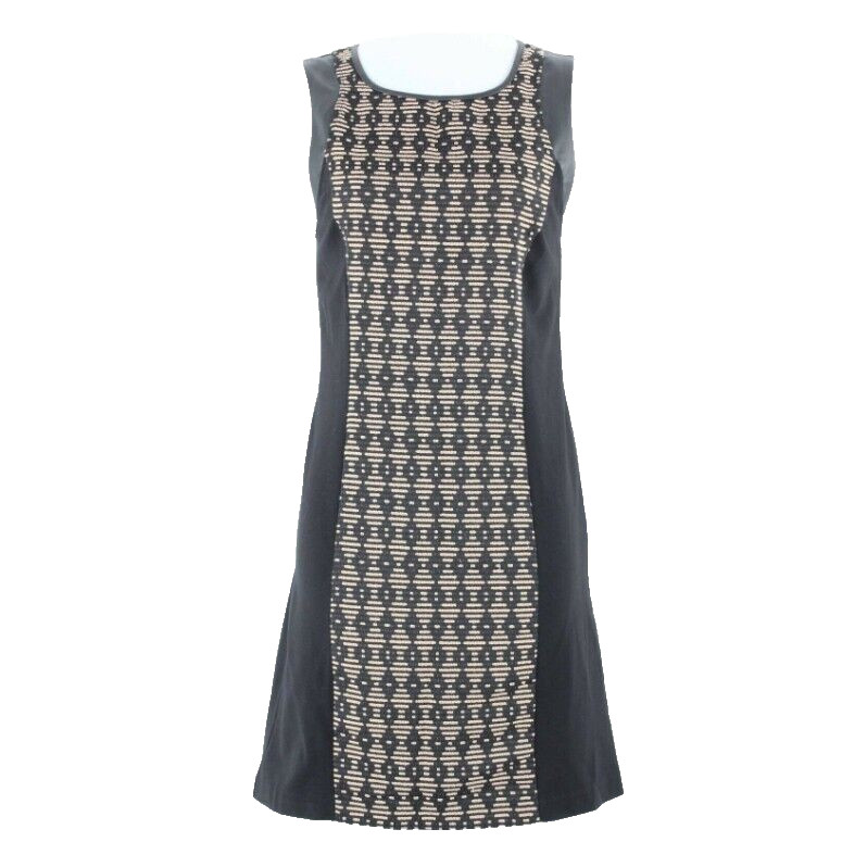 Kensie M Black Tan Vegan Leather Poly Cotton Rayon Nylon Spandex PU Dress
