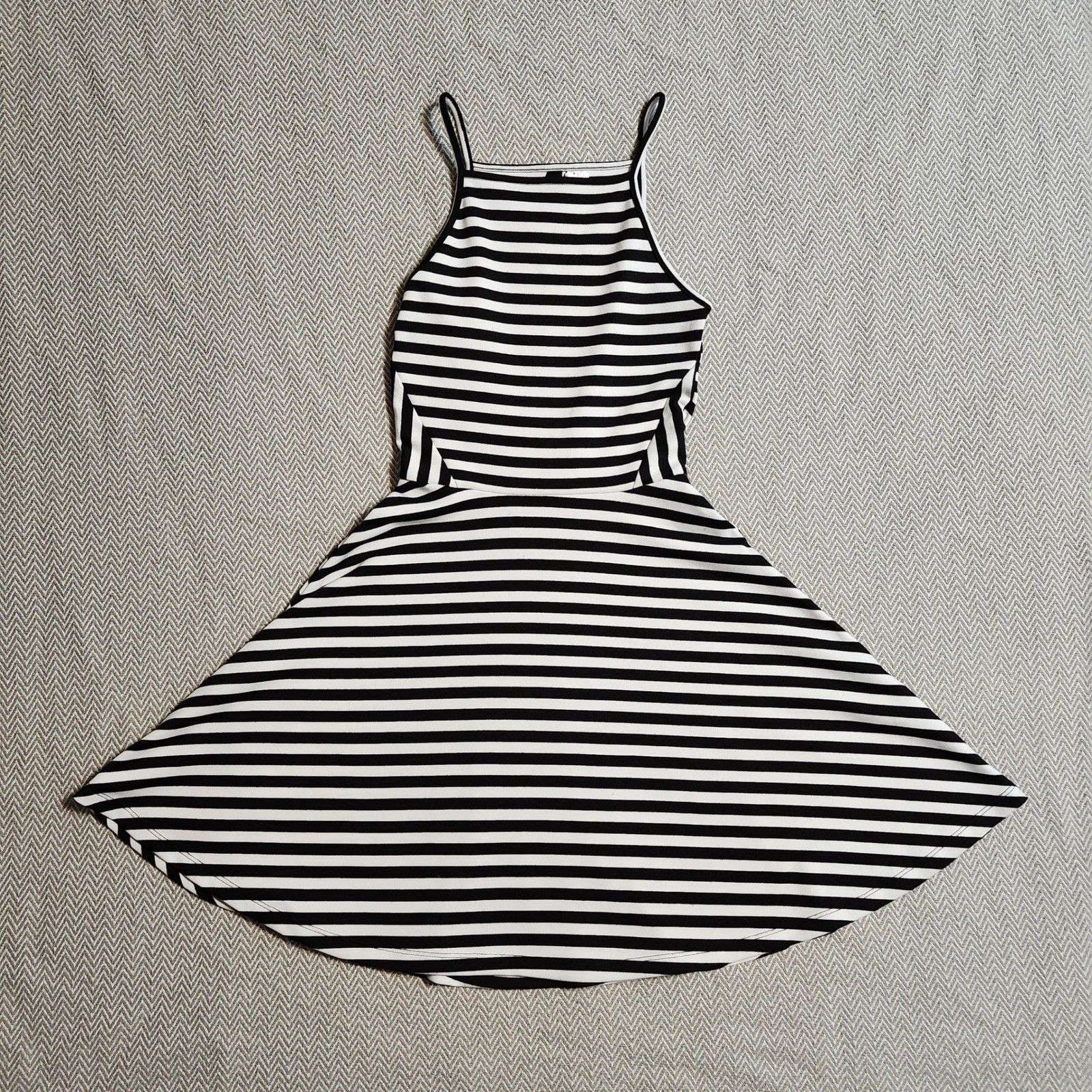 H&M Divided Black White Striped Skater Dress Halter Neck Mini Size 2