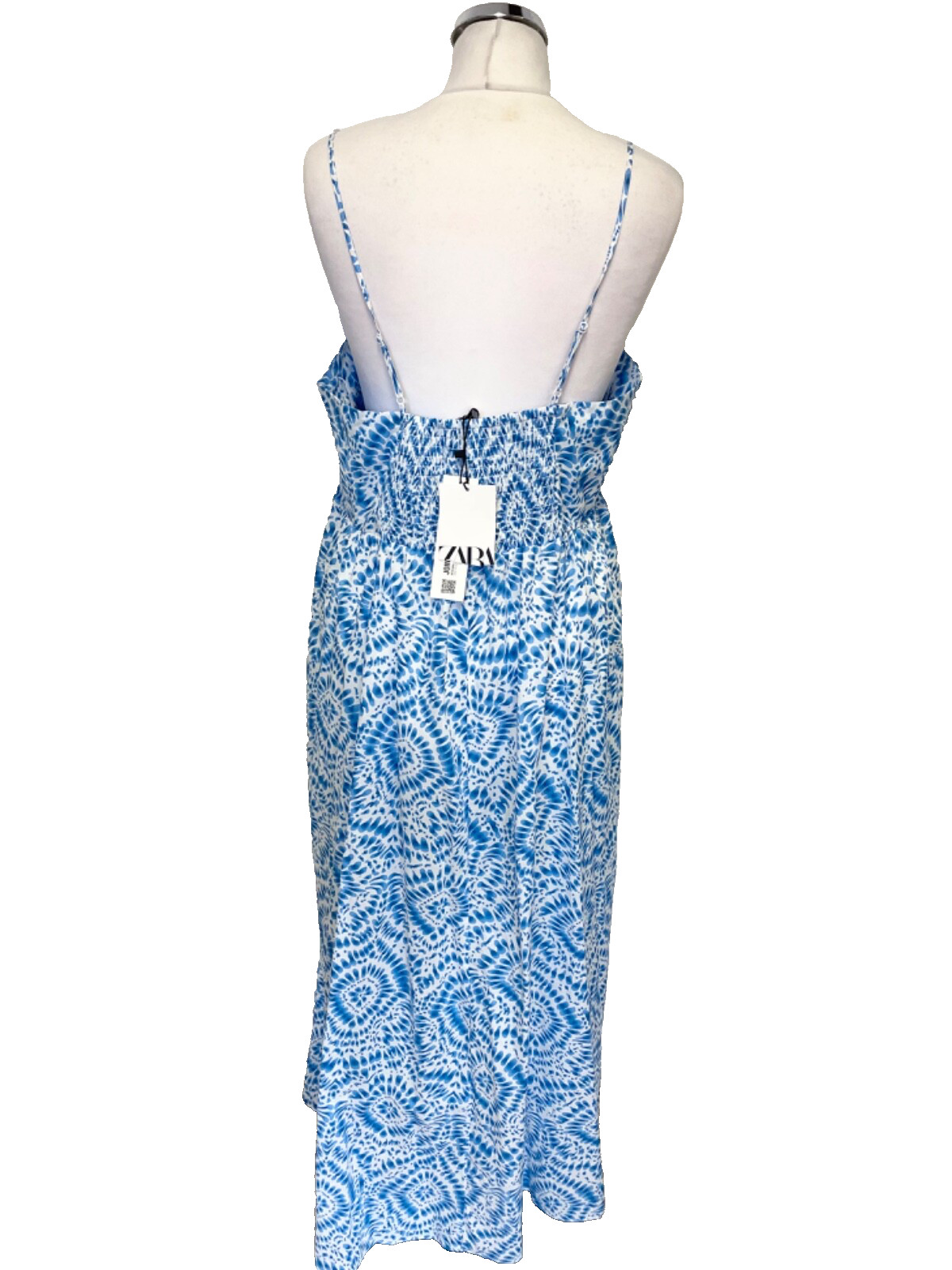 BNWT ZARA 100% COTTON BLUE & WHITE PRINT SHOE STRING STRAP MAXI DRESS SIZE XL