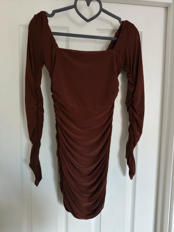 Club L London Chocolate Brown Ruched Bodycon Dress – UK 6
