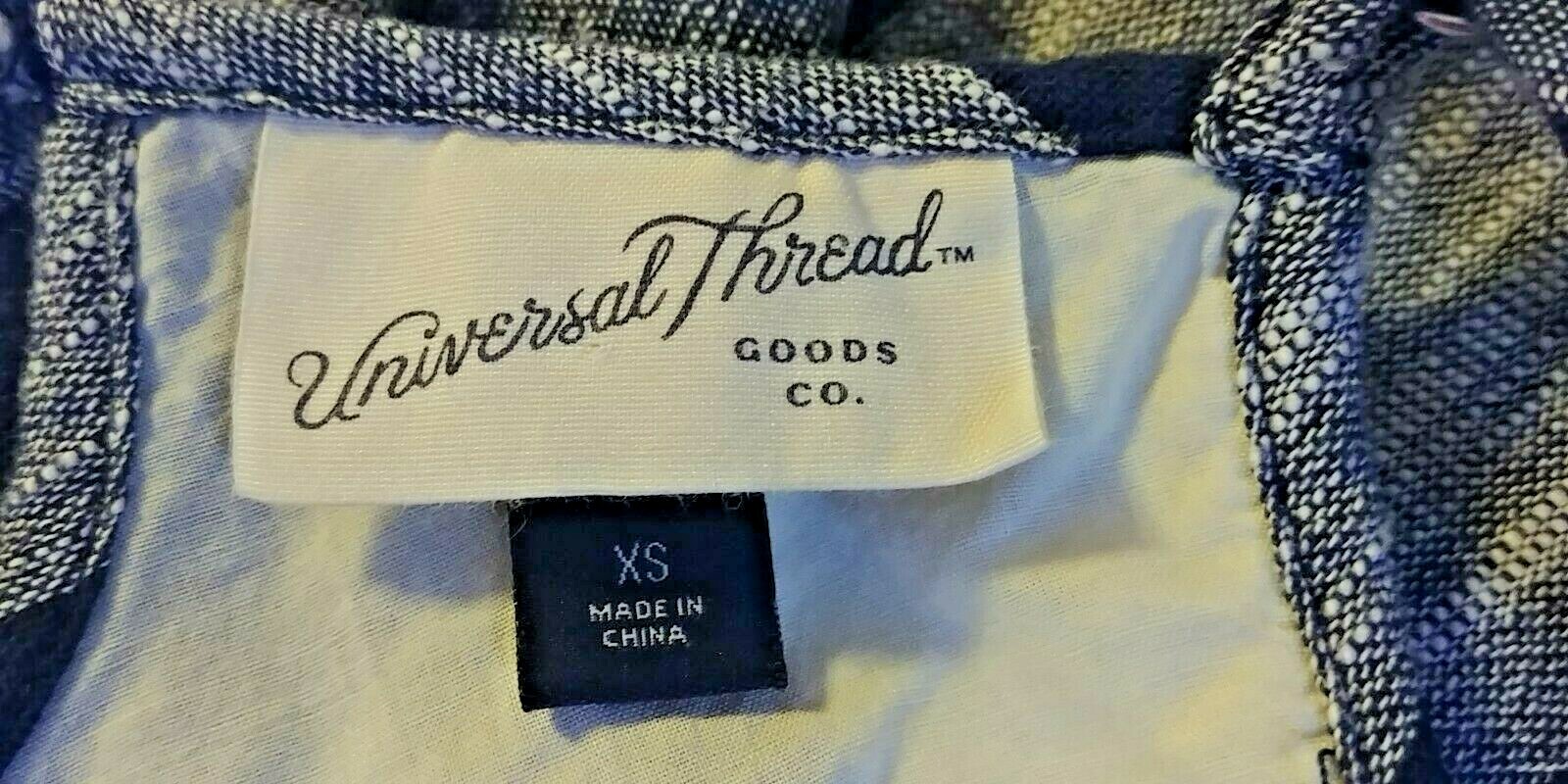 Universal Thread Navy & White Check Plaid Dress Size XS Frayed Hem Sleeveless