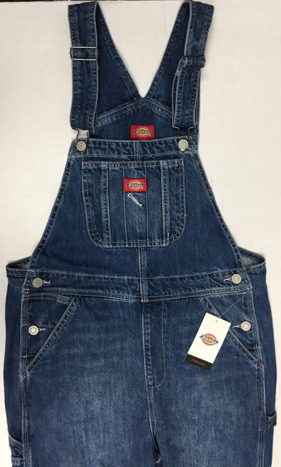 Dickies Girl’s Junior’s Relaxed Leg Denim Overalls Blue Size Small