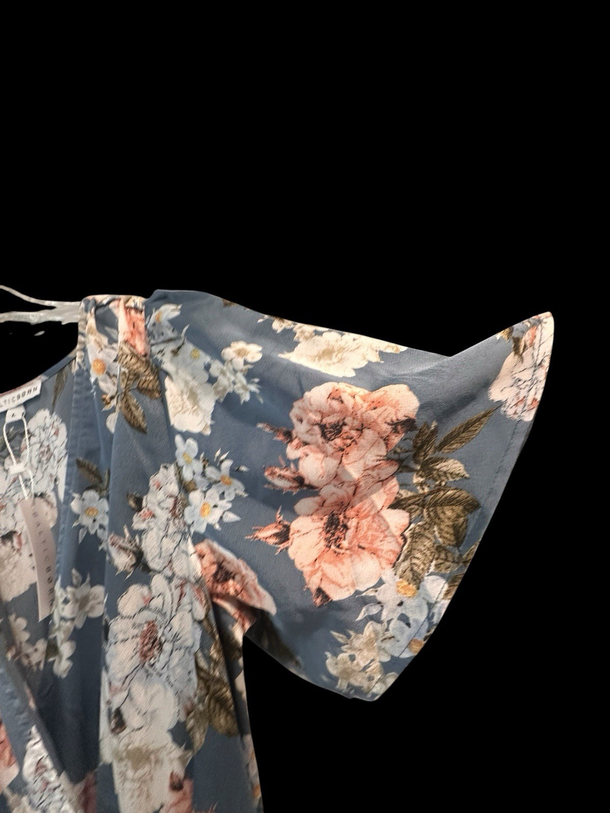 Baltic Born Sicily Blue Floral Satin Maxi Dress Sz L Wrap Style High Slit NWT