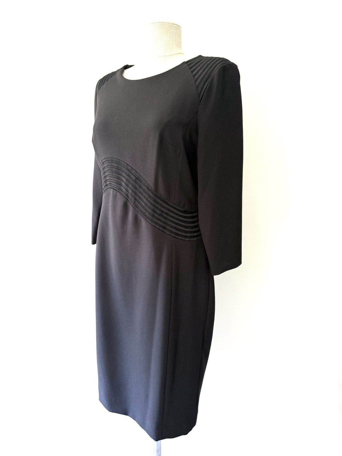 ANTONIO MELANI Black Wave Midi Sheath Dress Size 8 Cocktail Wedding Guest Chic