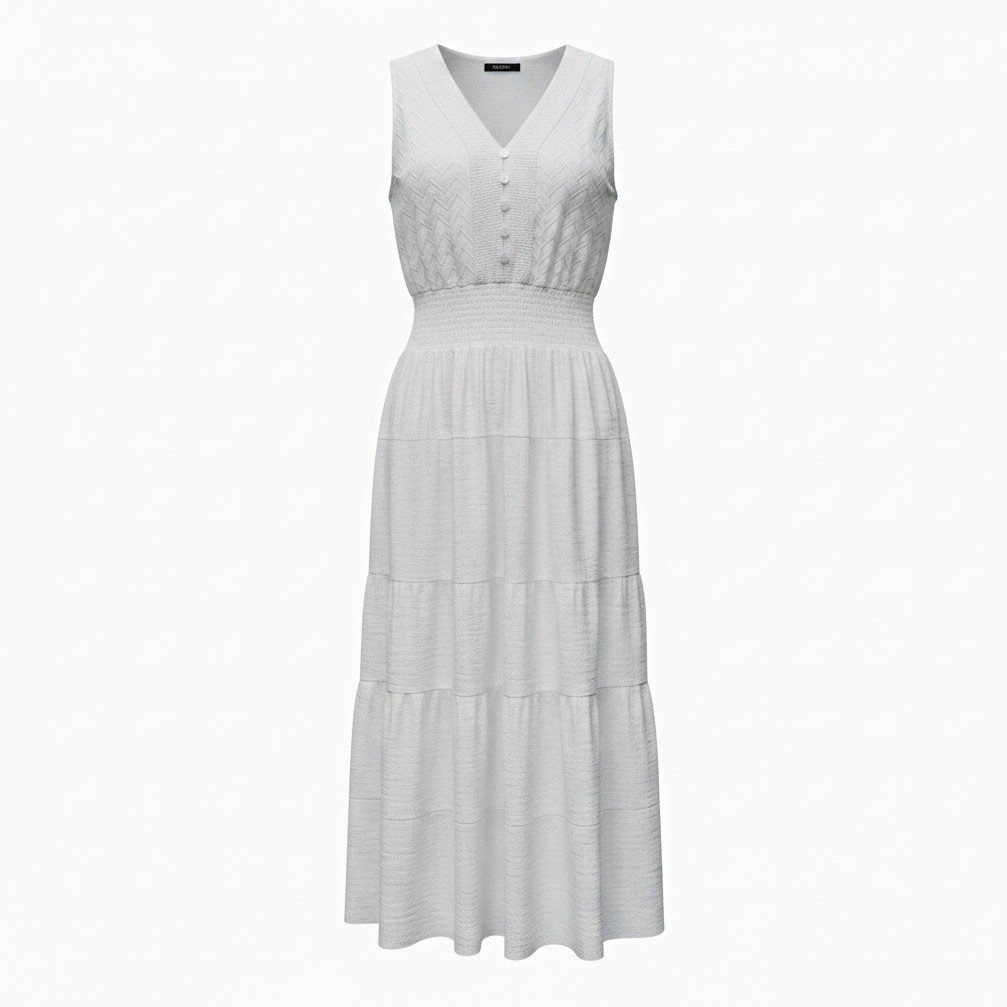 J. Gee White V-Neck Sleeveless Smocked Button Front Lace fits like L