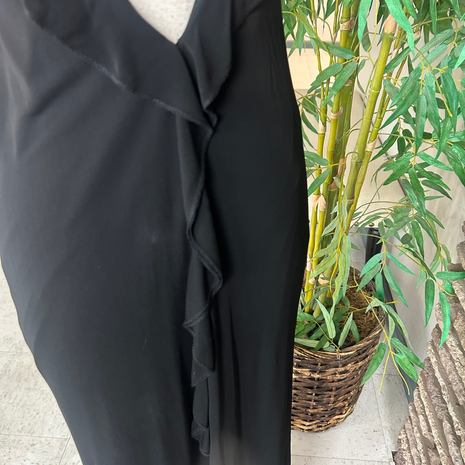 Maria Bianca Nero Black Slip Maxi Dress Ball Gown Deep V in the Back $302 NWT