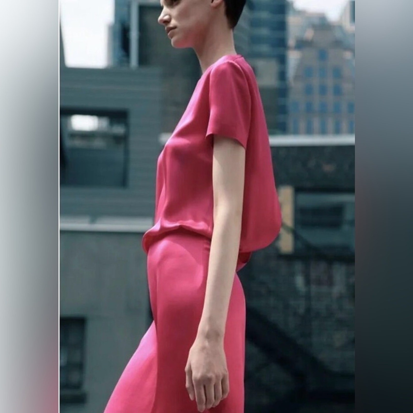 Cedric Charlier Silk Blend Pink Satin Short Sleeve Dress US 6