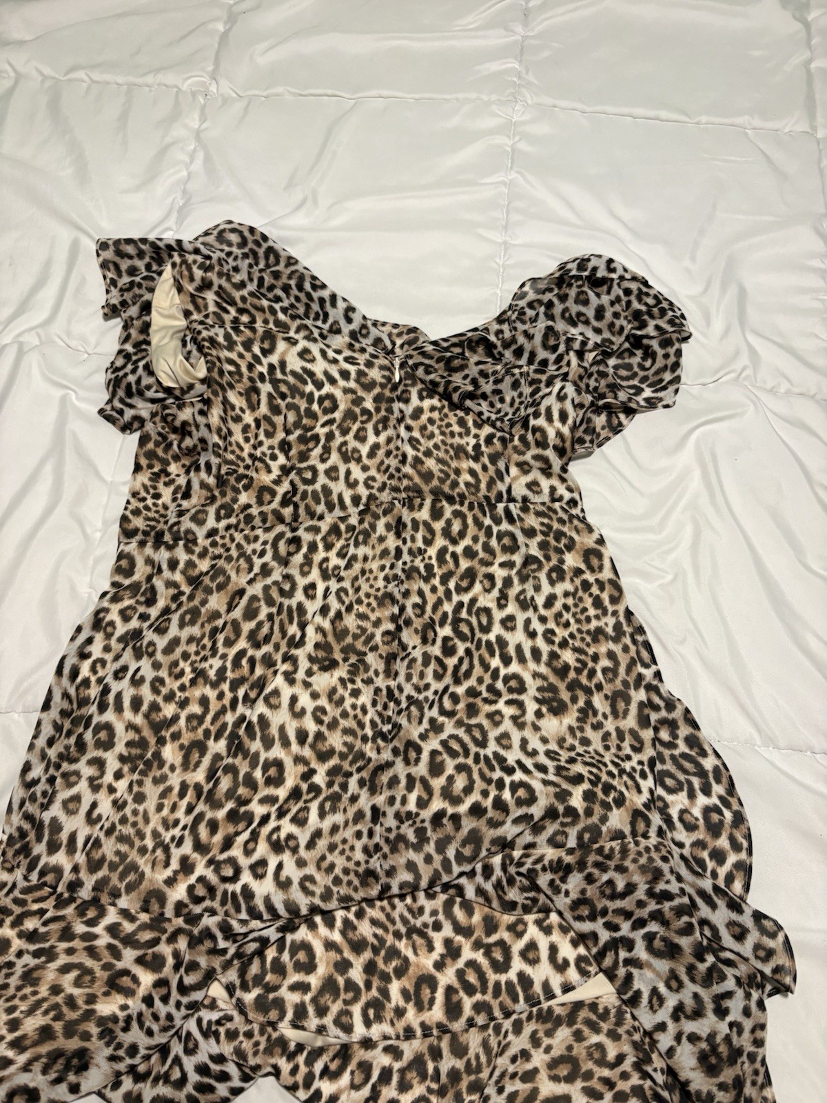 Wayf Leopard Print Ruffle High-Low Maxi Dress – Brown & Cream