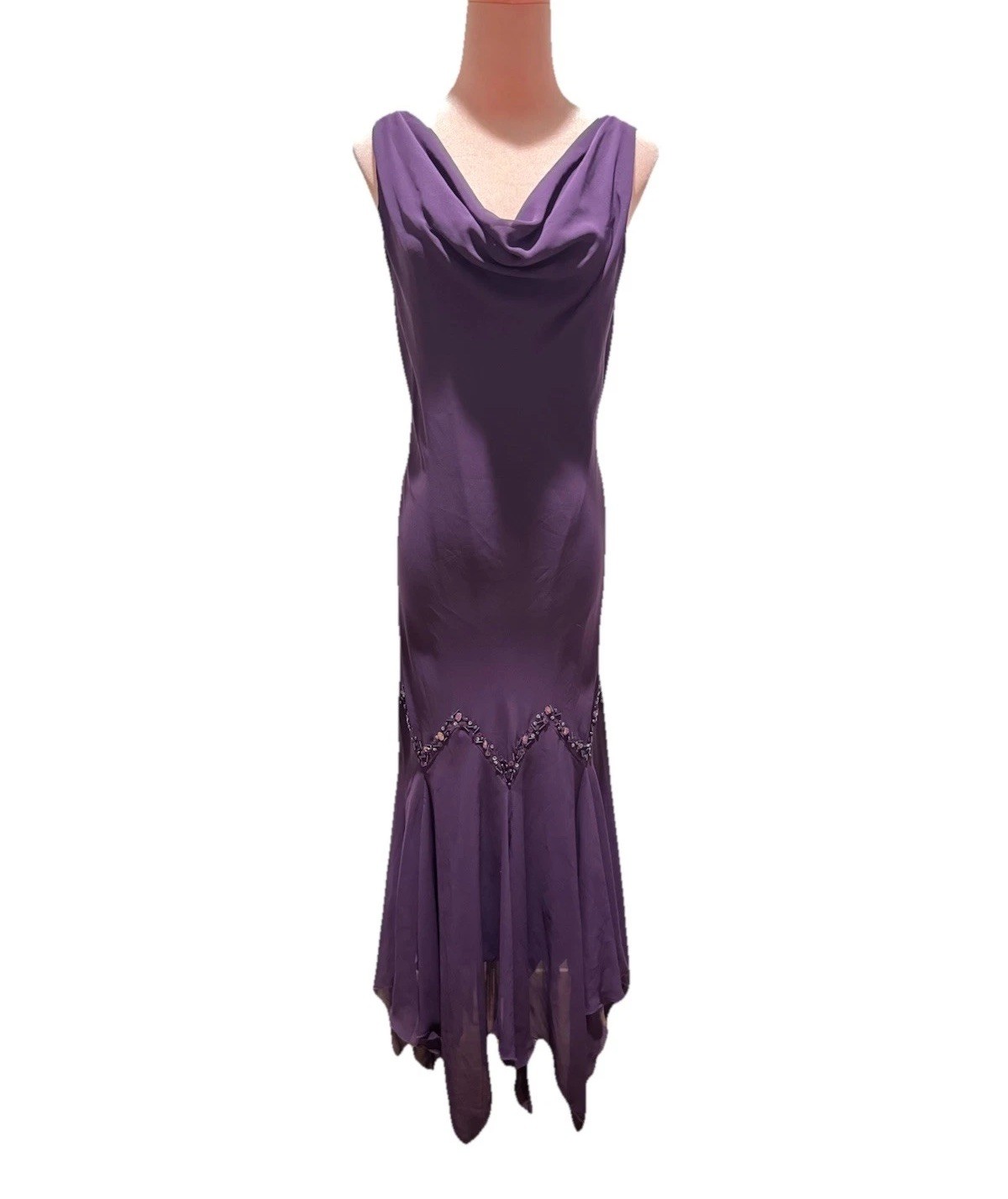 Y2K Beaded Dress Ruffled SZ 10 Fairy Mermaid Princess Rockstar Core Cowl Neck