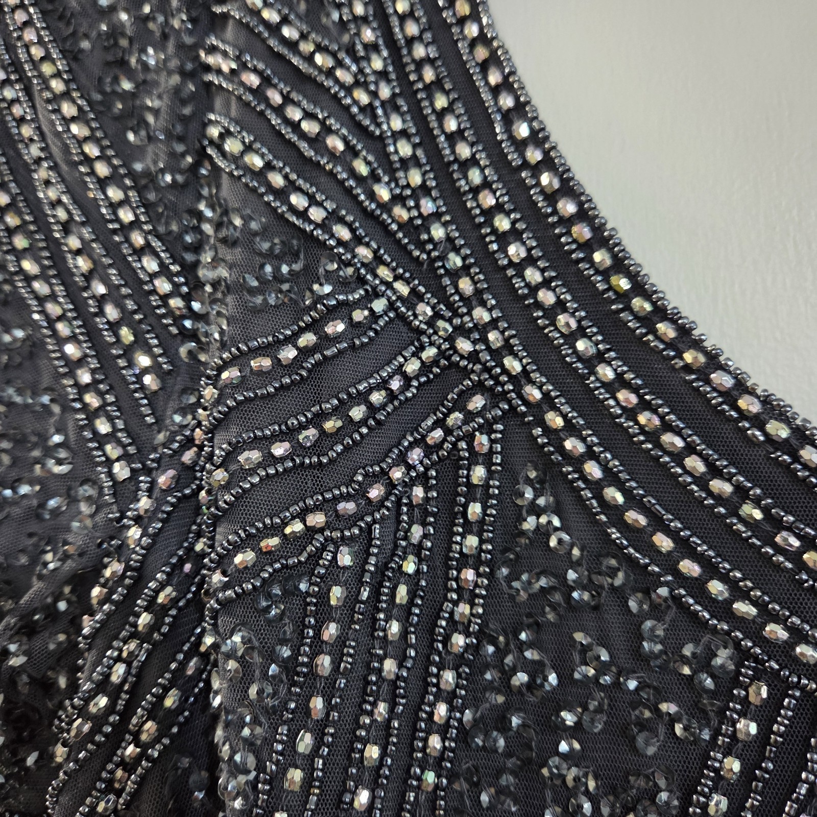 Pisarro Nights Size 8 Beaded Short Sleeve Midi Dress Slate Blue NWOT