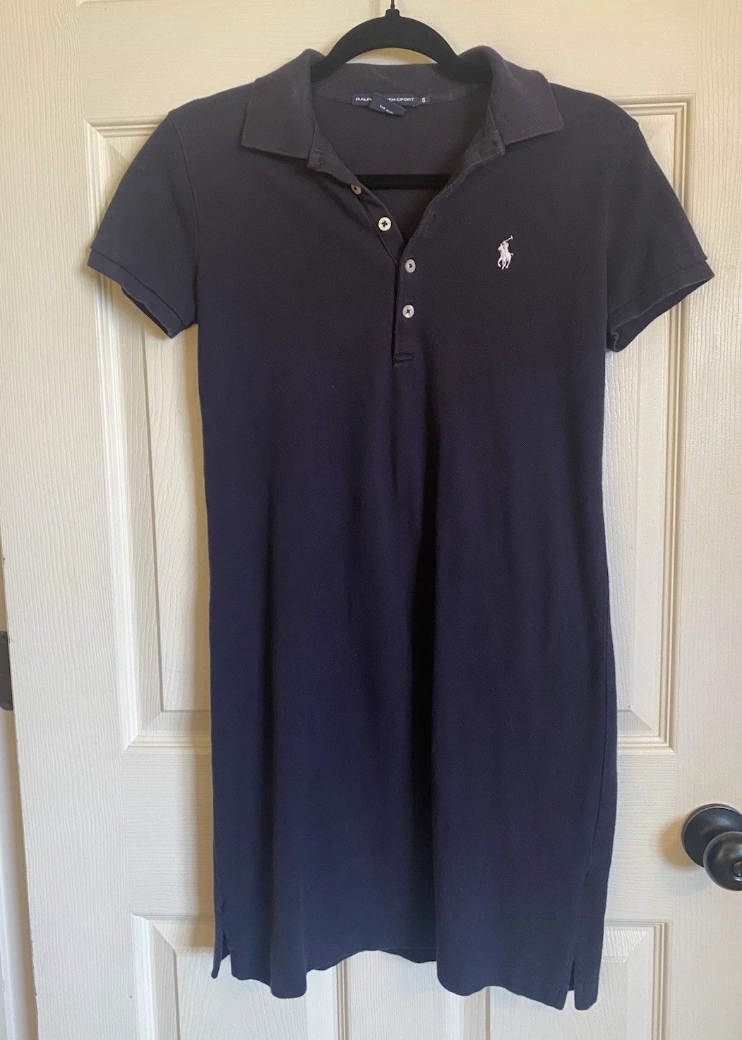 Ralph Lauren Women Polo Shirt Dress Small Navy Pony Logo Short Sleeve Button Up