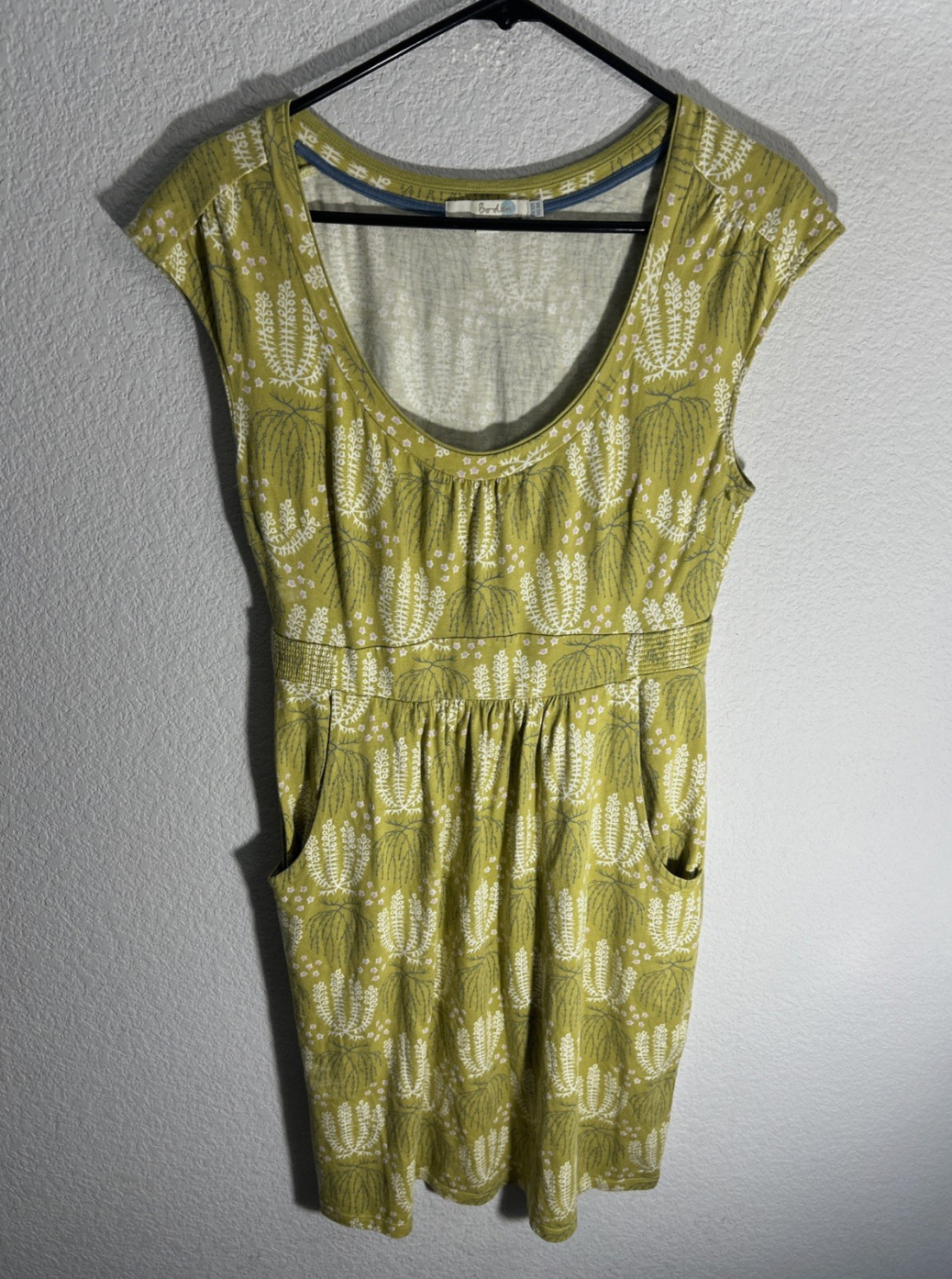 BODEN Dress US 6R Green Blue White Floral Cap Sleeve Scoop Neck