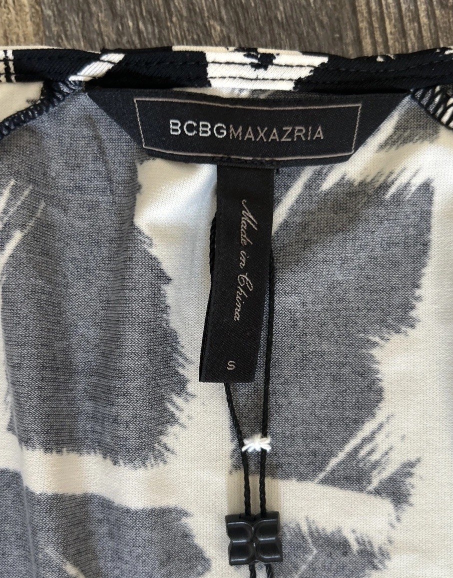 BCBGMAXAZRIA Small Adele Black Comb Printed Jersey Stretch Wrap Dress MSRP $198