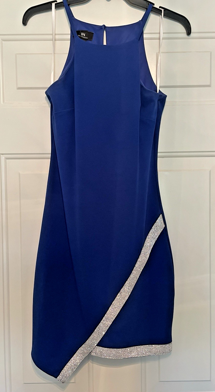 I.N. San Francisco Blue Asymmetrical Rhinestone Bodycon Dress Size S Juniors EUC