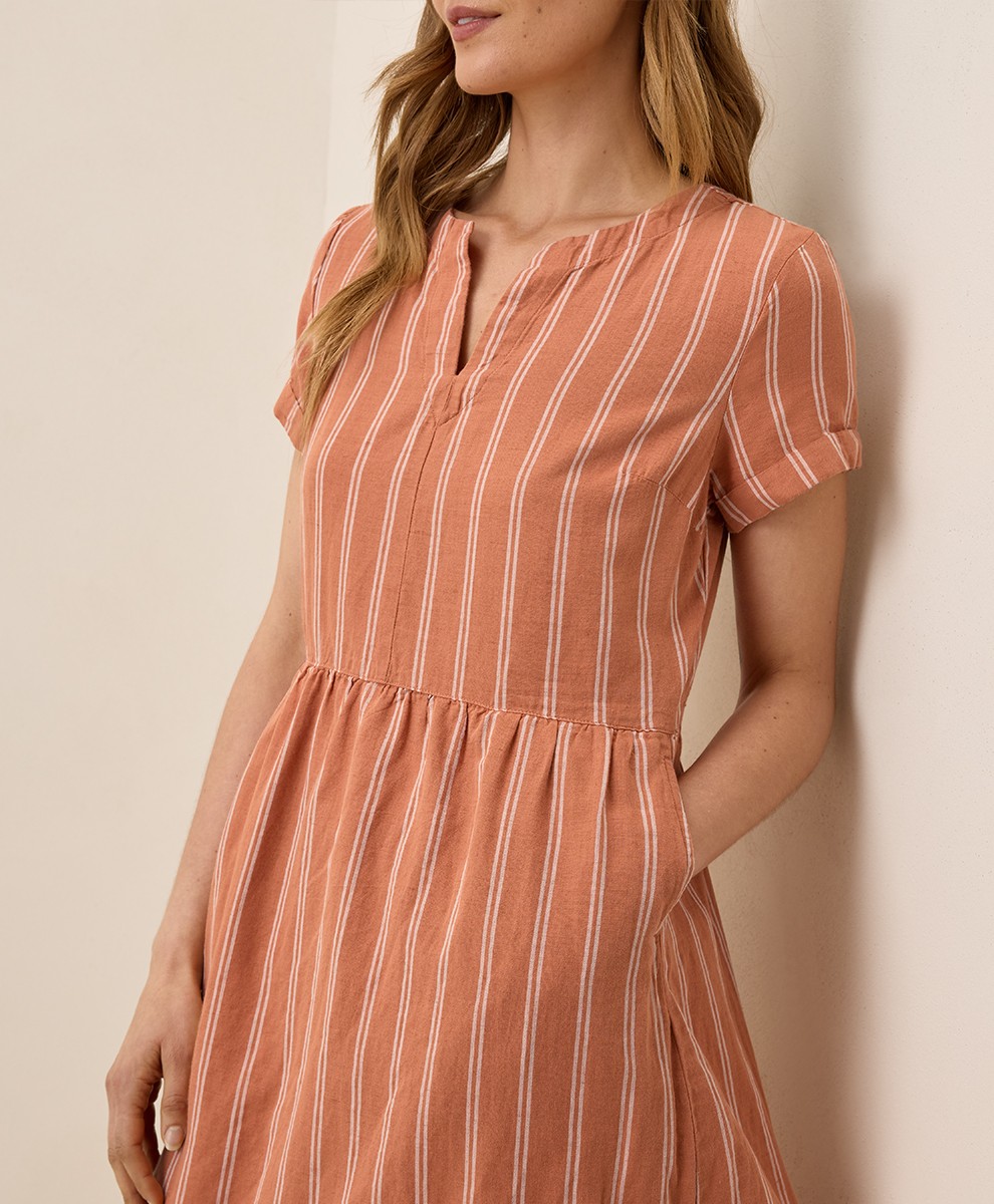 Pact Women’s Canopy Linen Blend Notch Neck Dress 3X-Large Hermosa Stripe