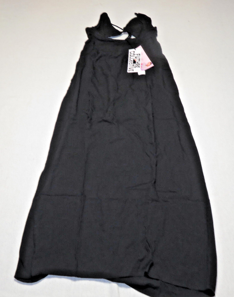 Future Collective Lined Strappy Black Cutout Midi Slip Dress Women’s Size 8 F11