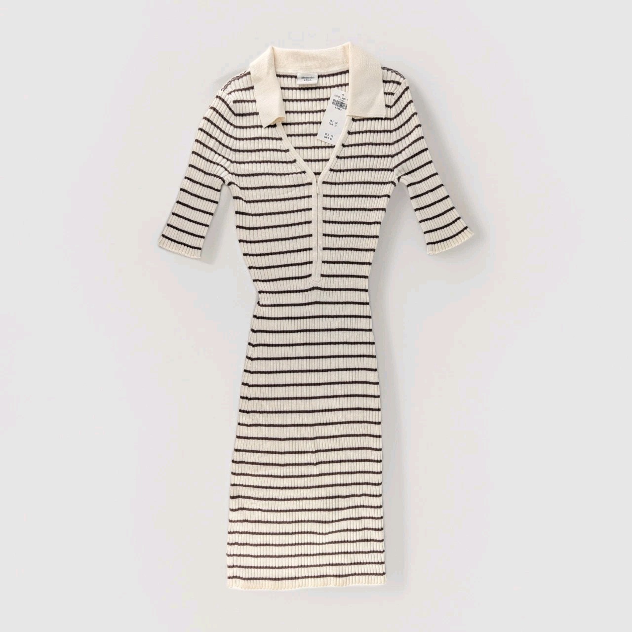Abercrombie & Fitch NWT Striped Ribbed Knit Midi Dress Polo Collar XS Small