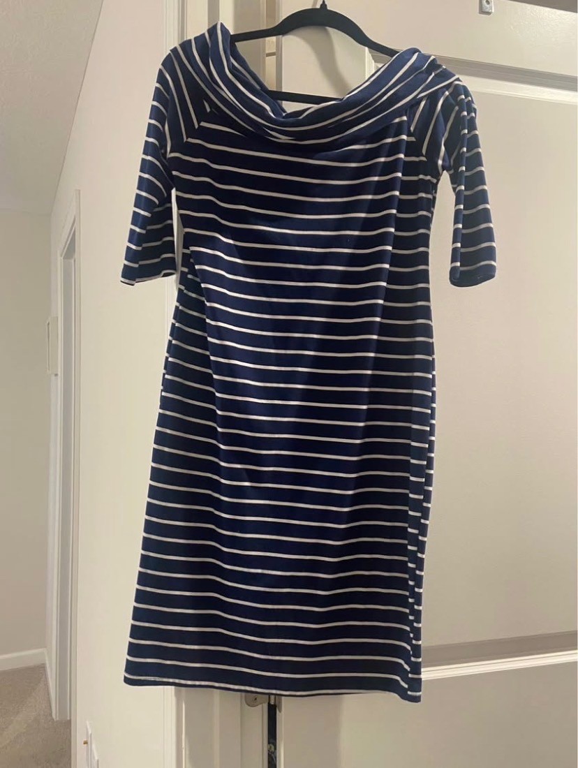 PinkBlush Navy and white striped maternity dress size large