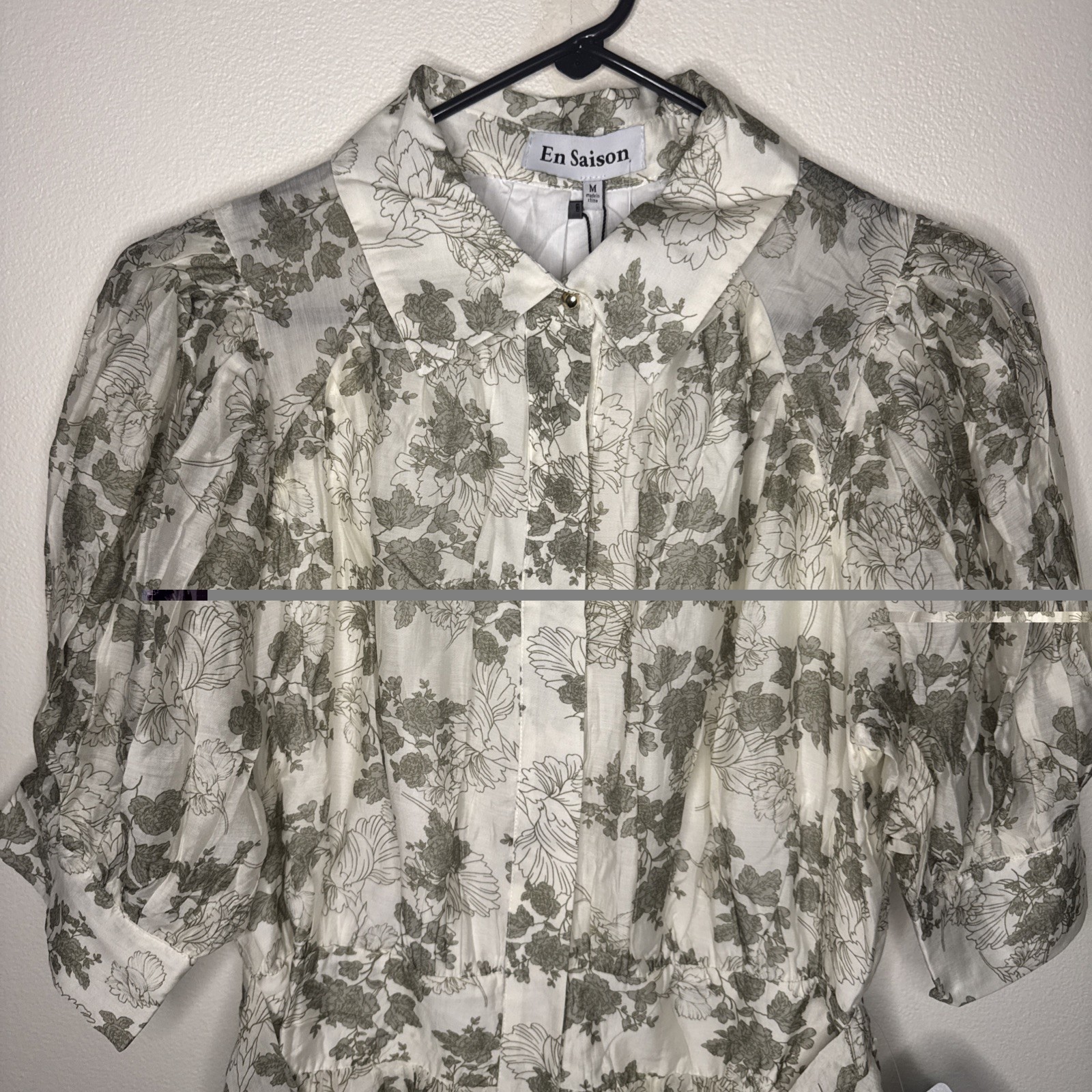 En Saison Mindy Floral Belted Puffed Sleeve Shirtdress