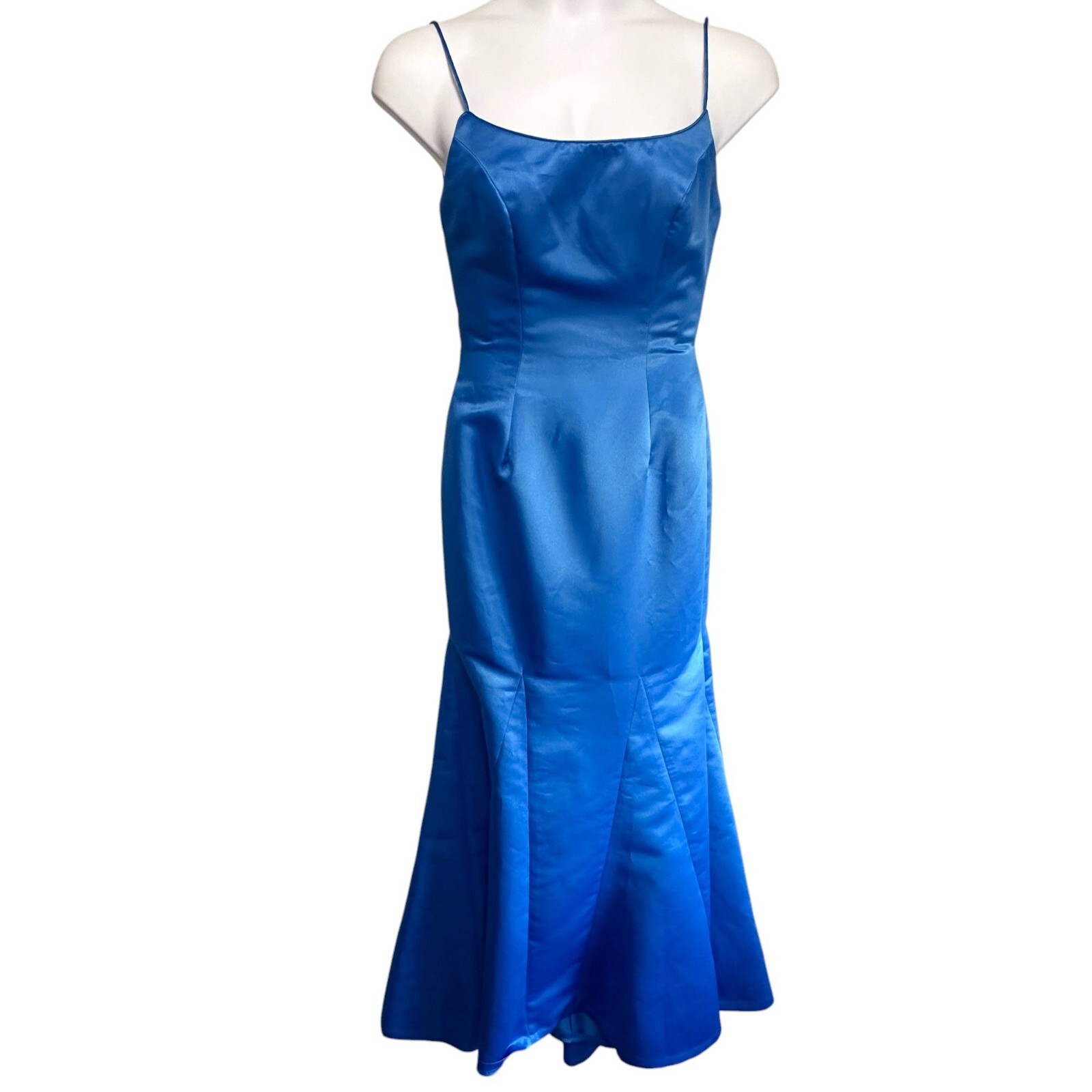 Jovani Blue Satin Sleeveless Rhinestone U Back Mermaid Trumpet Dress Size 10