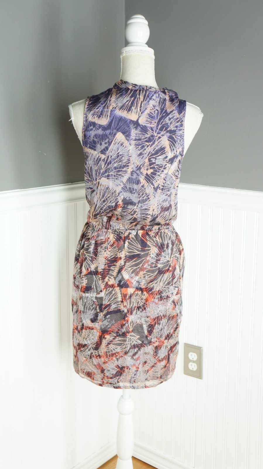 Presley Skye Butterflies 100% Silk Crepe Mini Tulip Hem Wrap Dress Size M