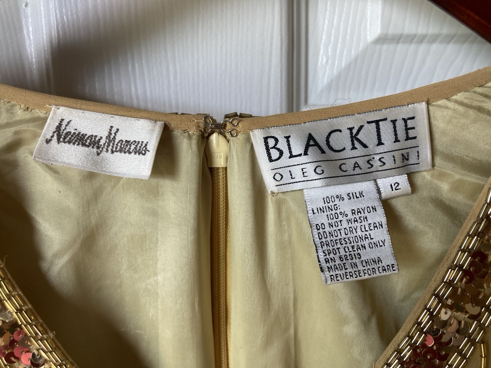 Oleg Cassini Blacktie Gold Sequin Vintage Beaded Dress 10 100% Silk