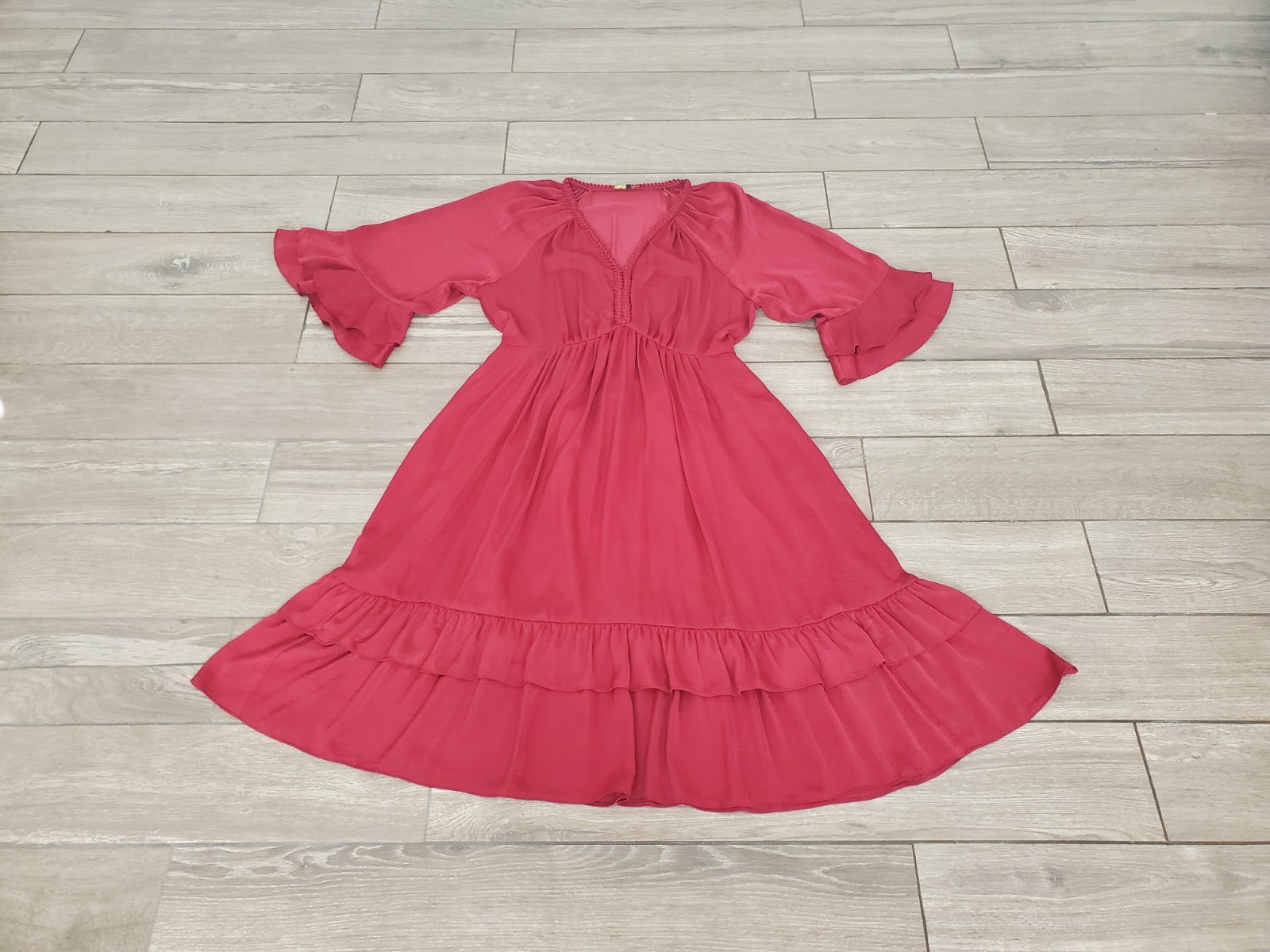 Kobi Haperin 100% polyester Bryan soft peasant braided V-neck tiered flowy dress