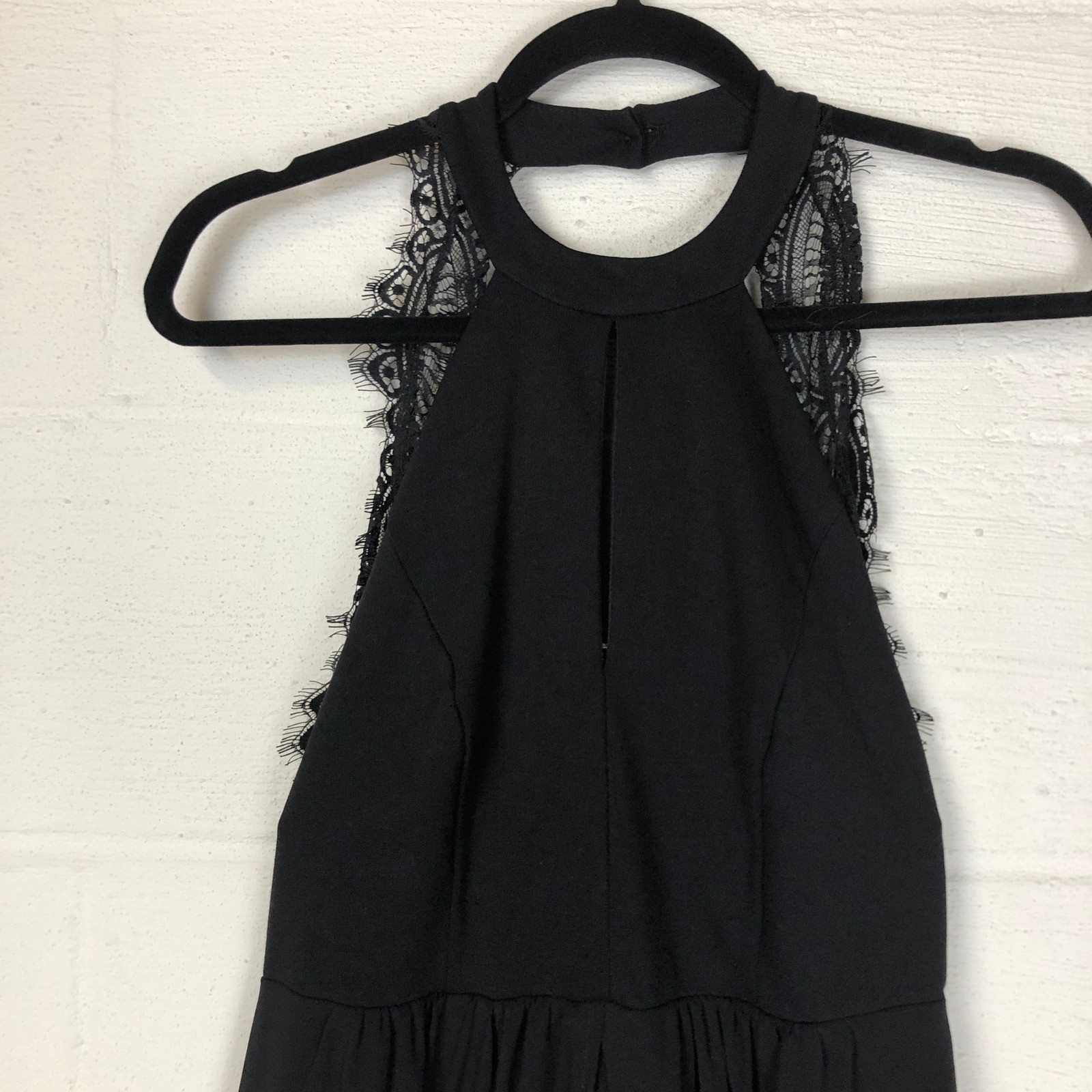 Lulus Womens Whimsigoth Witchy Lace Open Back Semi-Sheer Dress Size M Black