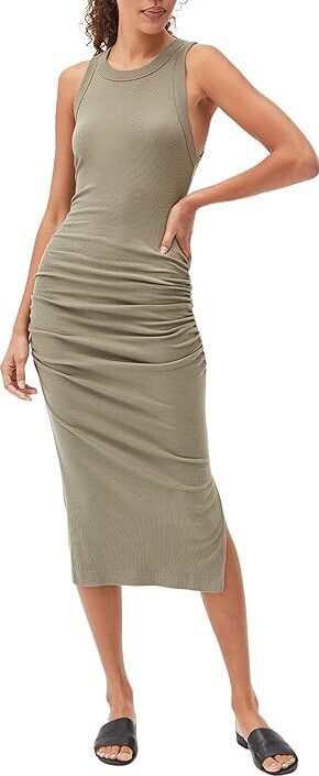 MICHAEL STARS Wren Halter Women Green Ruched Sleeveless Midi Dress Sz M READ