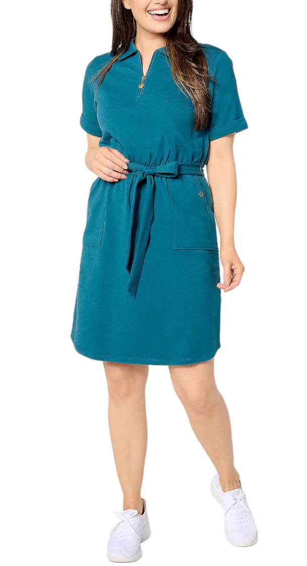 Sport Savvy French Terry Zip Front Dress Dark Teal