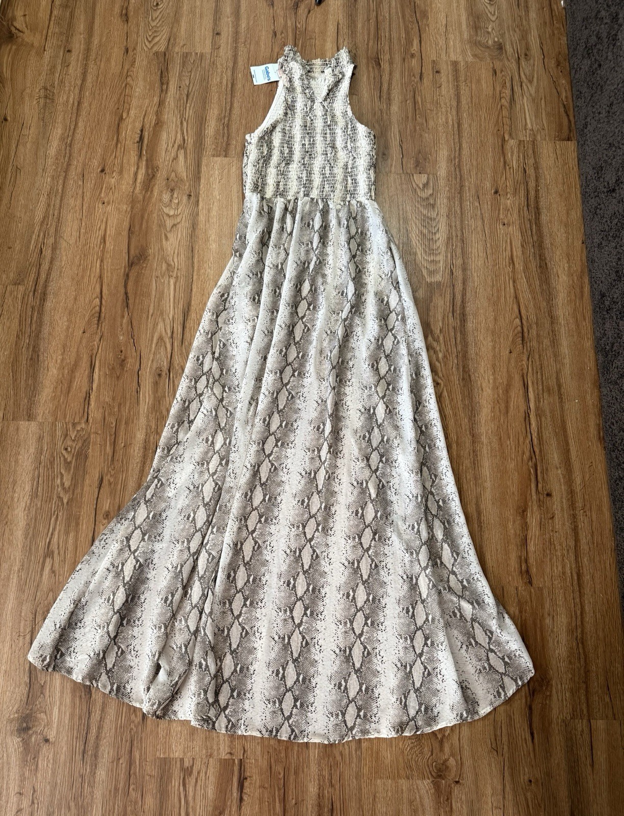 Sleeveless Snake Print Maxi Shirt Dress Collared Ruffle S #0010