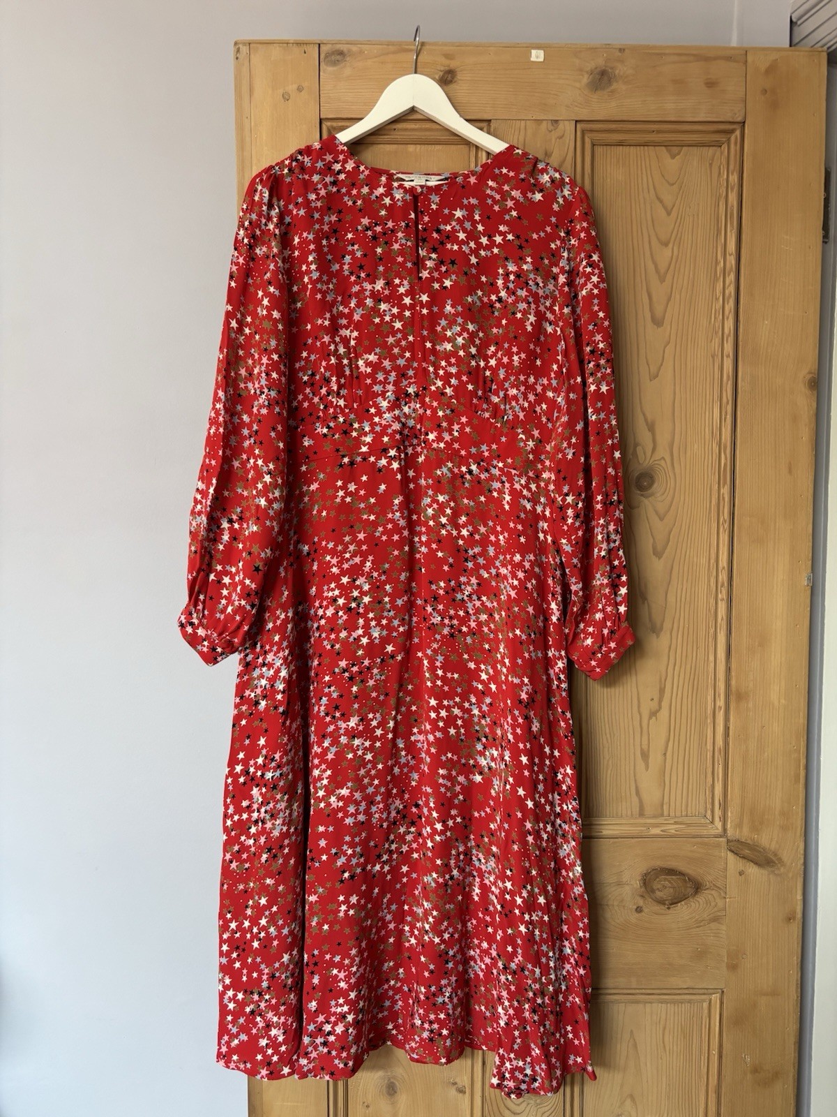 M&S X Ghost Red Star Print Midi Tea Dress Size 20 Retro