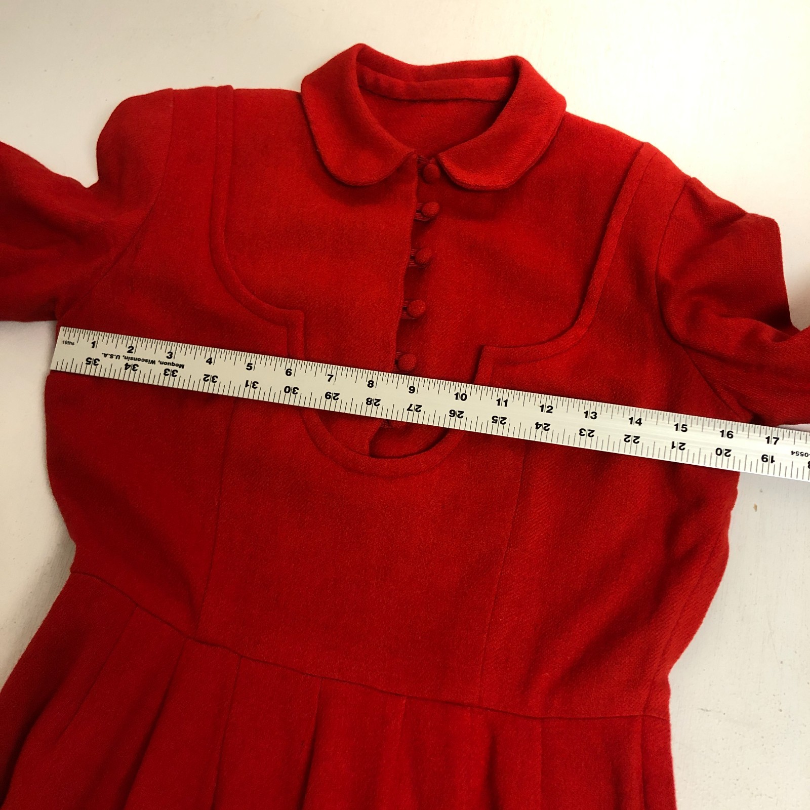 authentic 1930’s Fit & Flare Wool Dress Sz S Covered Buttons 3/4 Sleeve