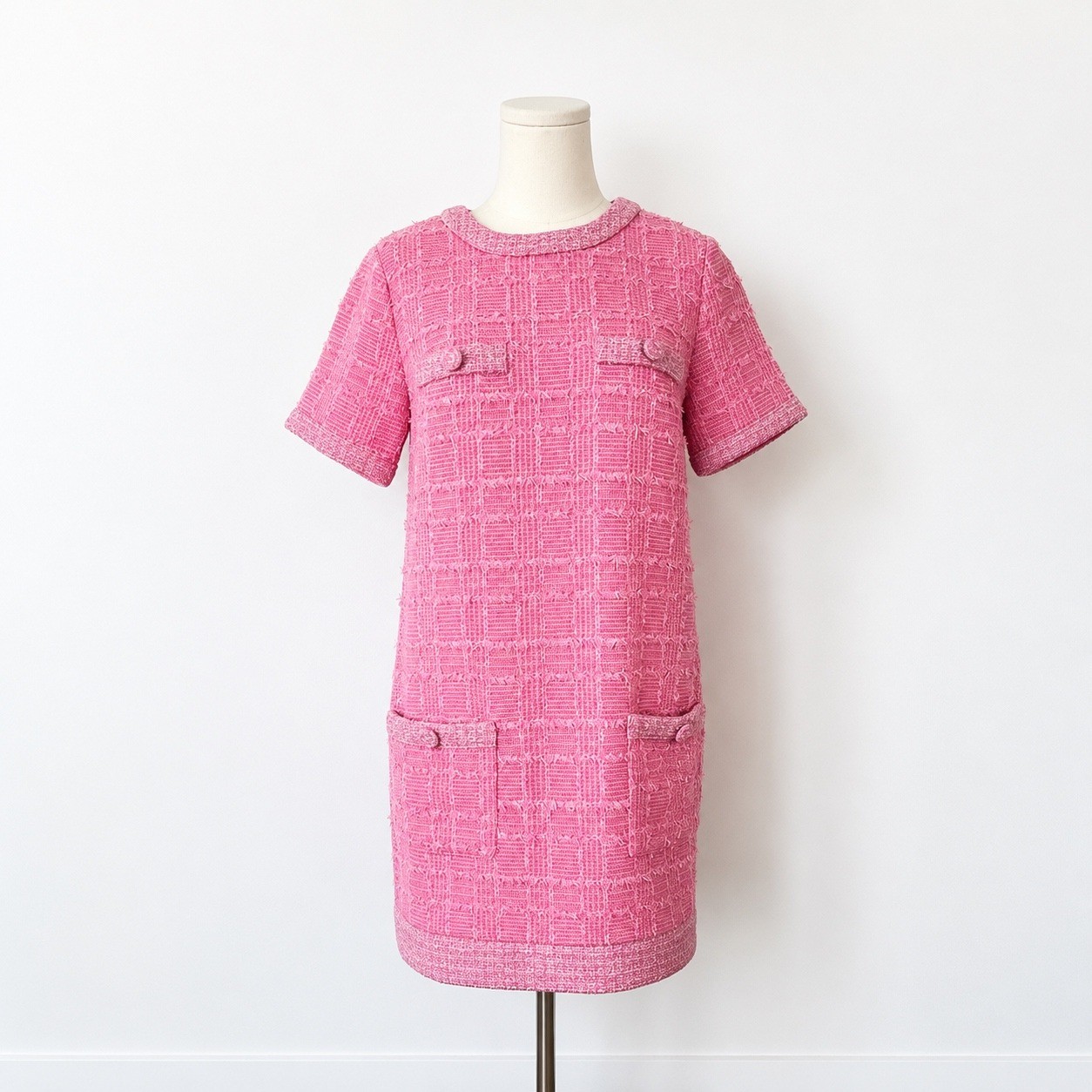 Endless Rose Pink Tweed Shift Mini Dress Size M Wool Blend Preppy