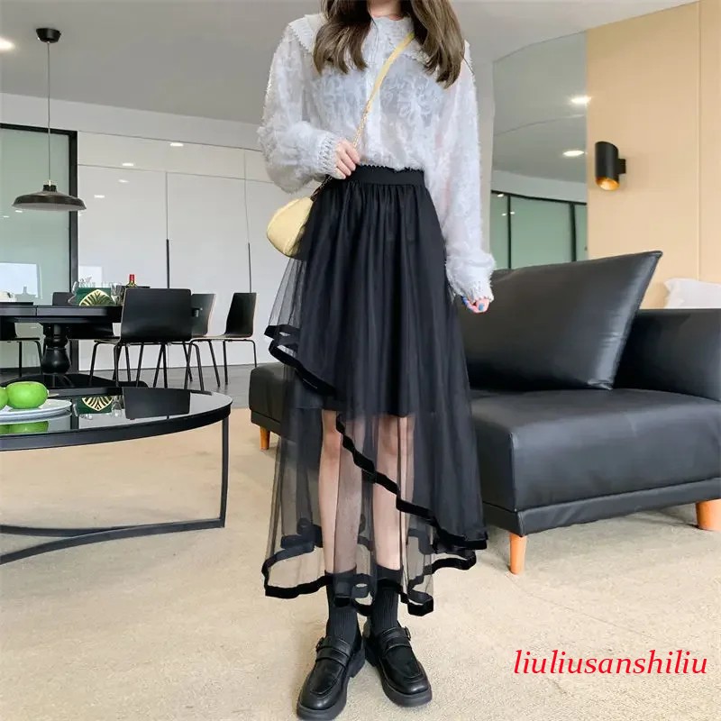 New Style Tulle Skirt Spliced Irregular Cake Skirt for Women Spring Autumn High-