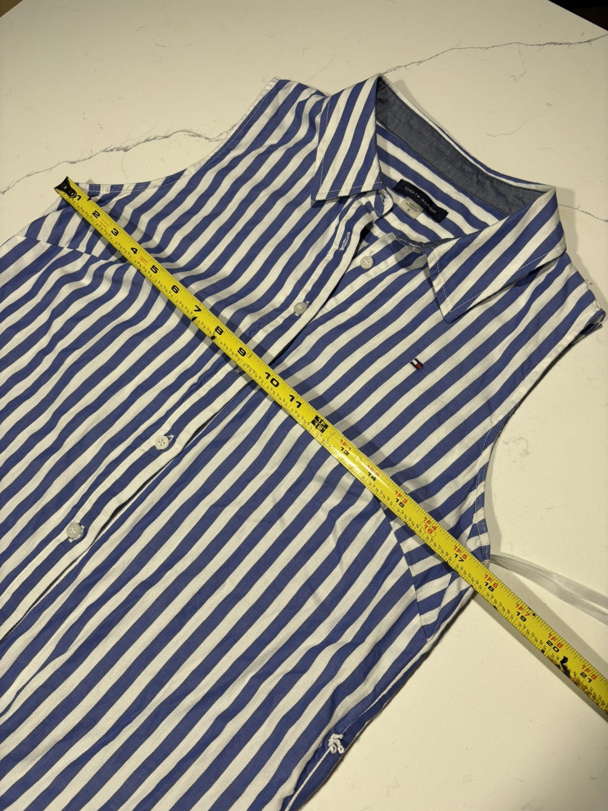 Tommy Hilfiger Striped Sleeveless Shirt Dress Blue White Button Front Size 8