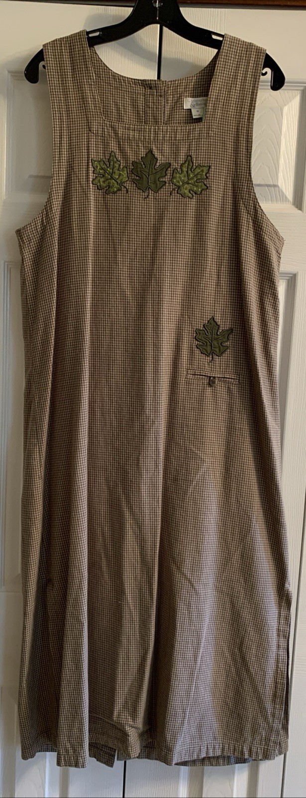 Christopher & Banks M Vtg Jumper W/Leaves Olive & Tan Check Maxi Dress