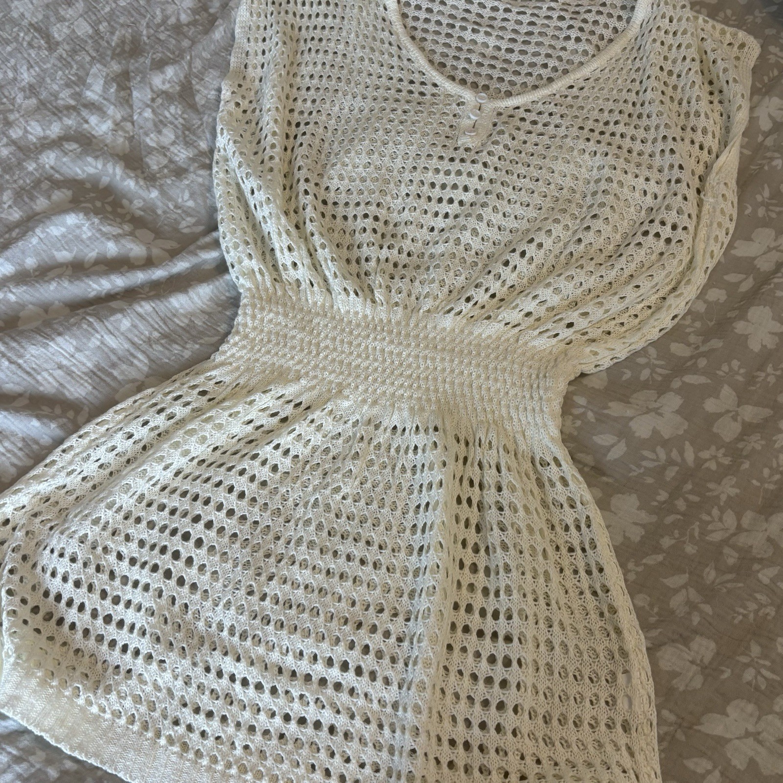 Women’s Crochet Coverup Open Knit Ivory Boho Festival Cottagecore Fairy Size M/L